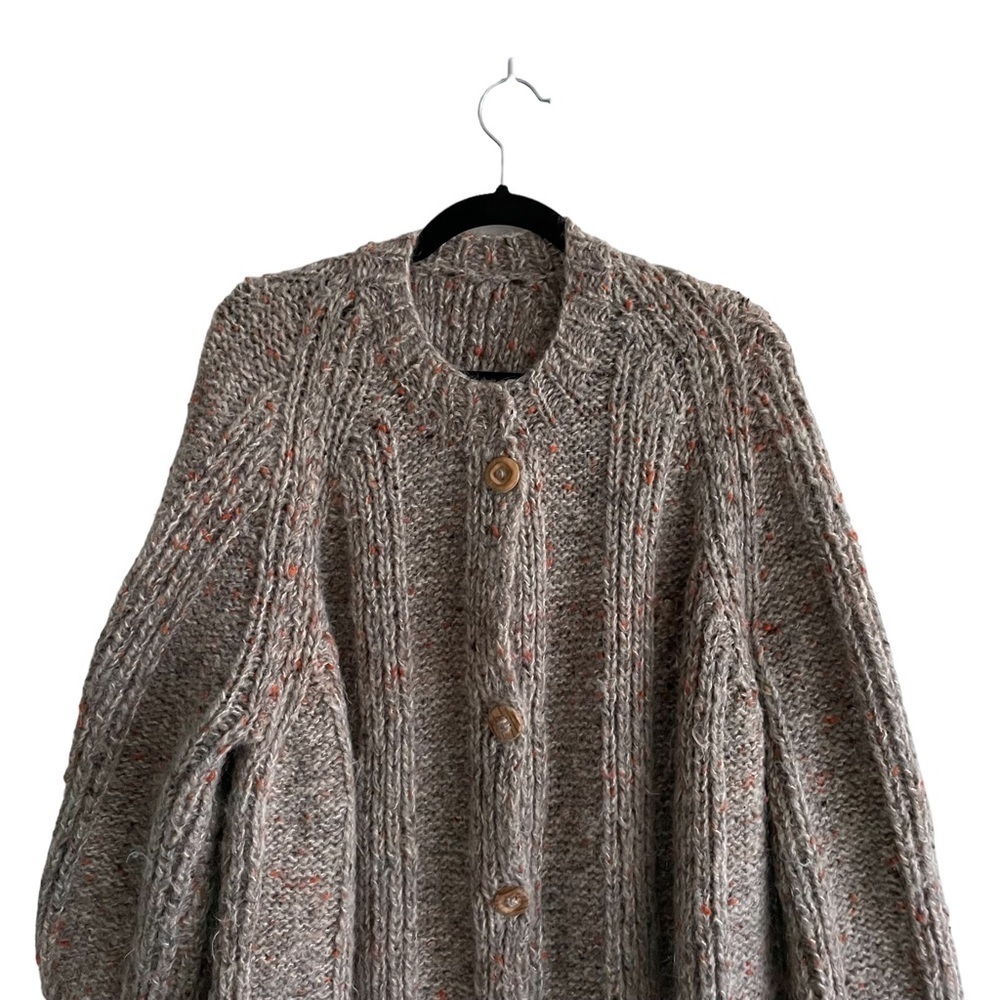 HAND KNIT Wool Button Front Long Cardigan Sweater Coat XL - Picture 5 of 9